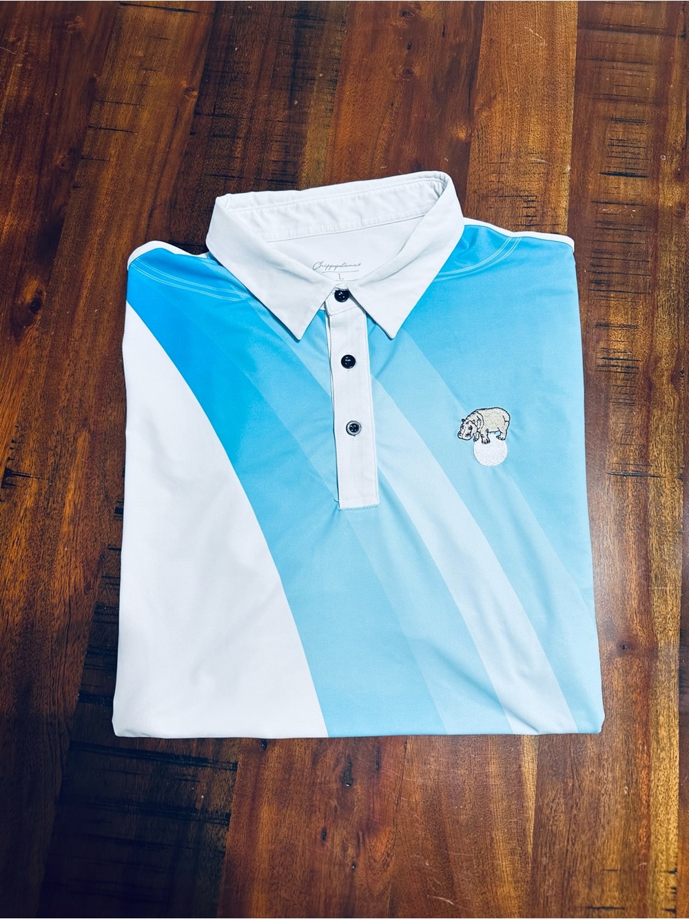 Chippopotamus Mens Golf Polo  - Light Blue & White